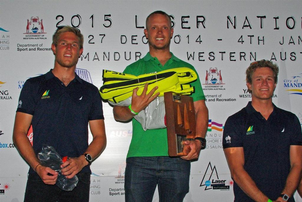 The top Standard Laser Sailors. Left Matt Wearne; Centre Tom Burton, right Ryan Palk  ©  Perth Sailing Photography